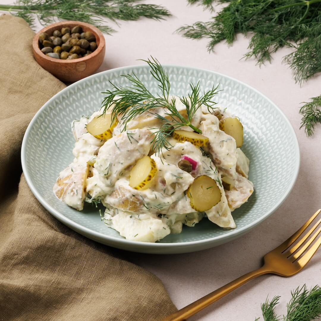 Creamy Dill Potato Salad with Homemade Pickles 