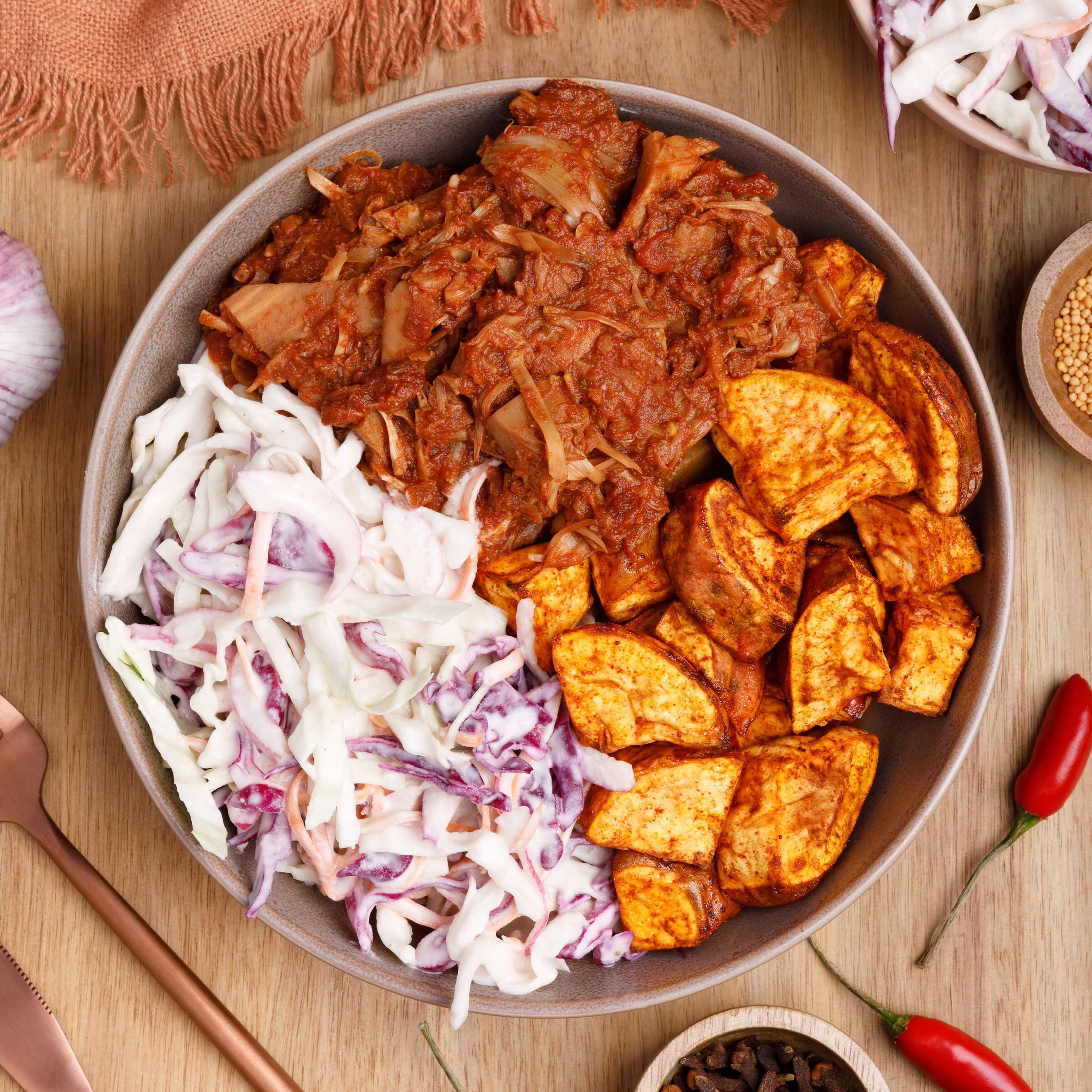 BBQ Pulled Jackfruit with Hot Slaw 